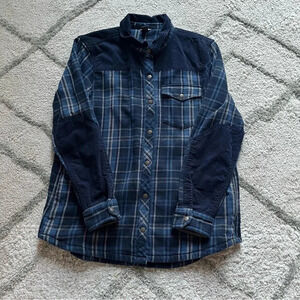 Eddie Bauer shirt jacket shacket blue plaid corduroy snap button large